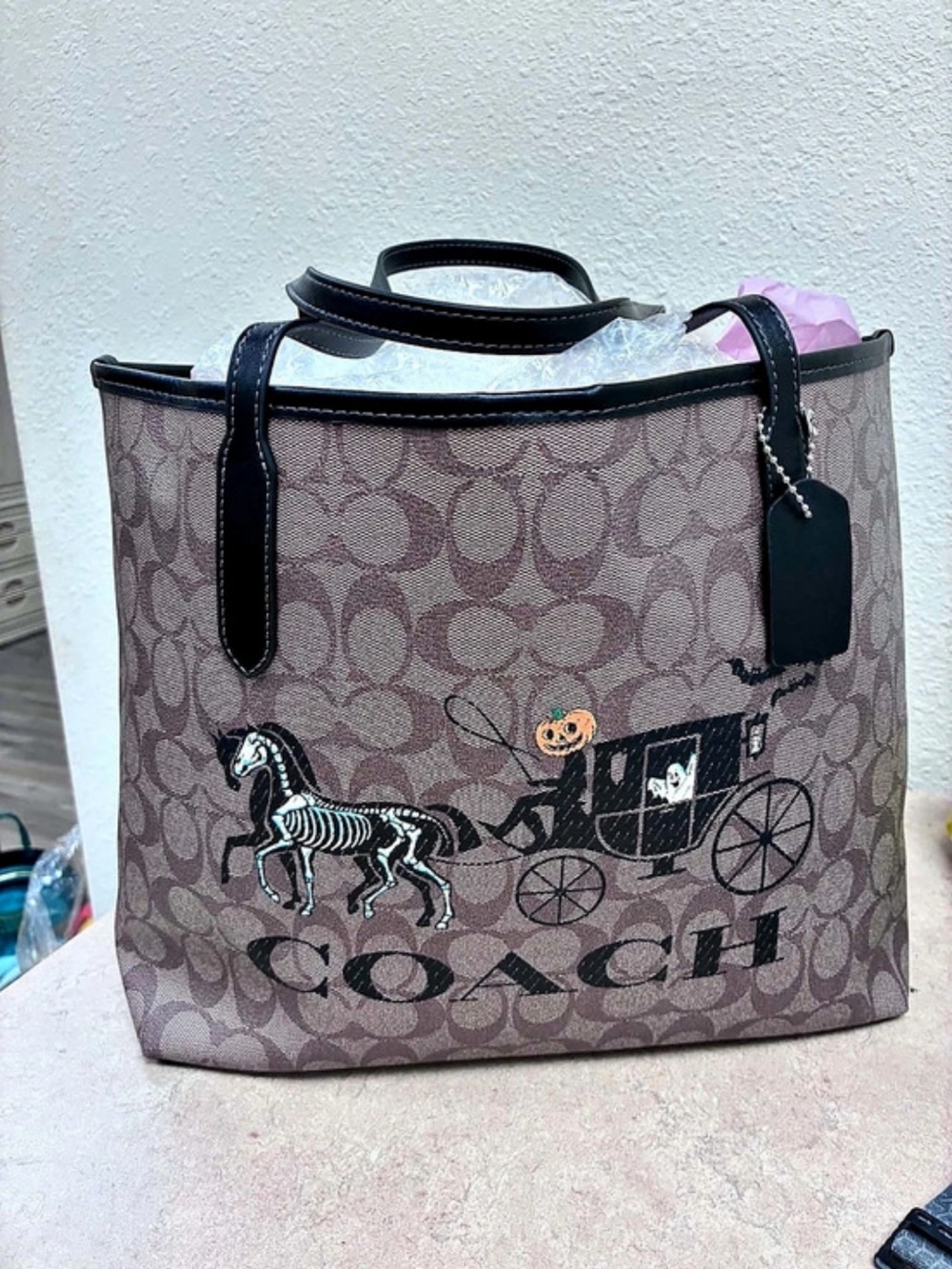 Coach City Tote In Signature Canvas With Halloween Graphic Signature Canvas